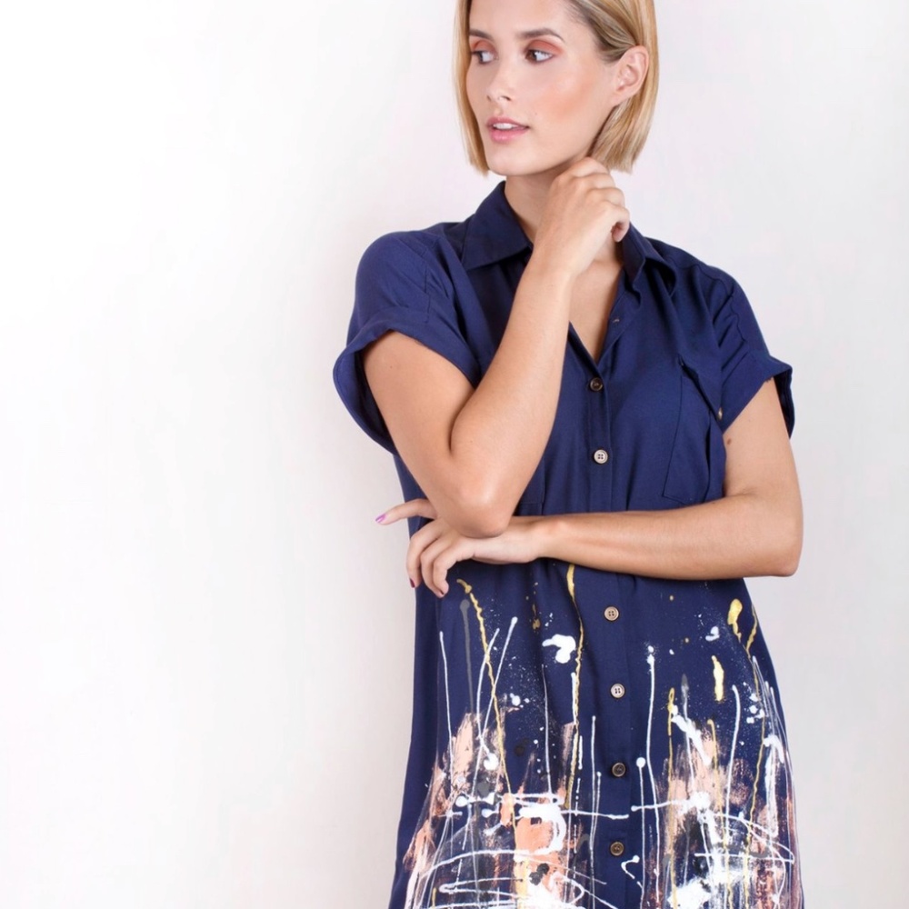 LUMA hand painted dress blue size M EUC